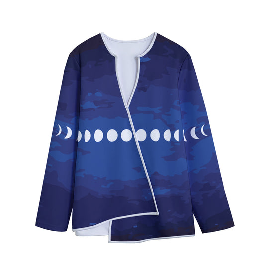 Starry Sky Lunar Phase Print Long Sleeve Short Coat