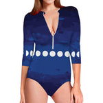 Starry Sky Lunar Phase Print Long Sleeve Swimsuit