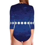 Starry Sky Lunar Phase Print Long Sleeve Swimsuit