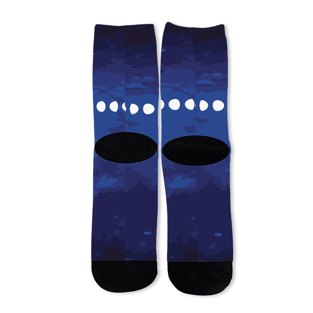 Starry Sky Lunar Phase Print Long Socks