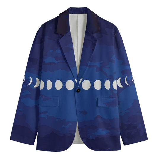 Starry Sky Lunar Phase Print Men's Blazer