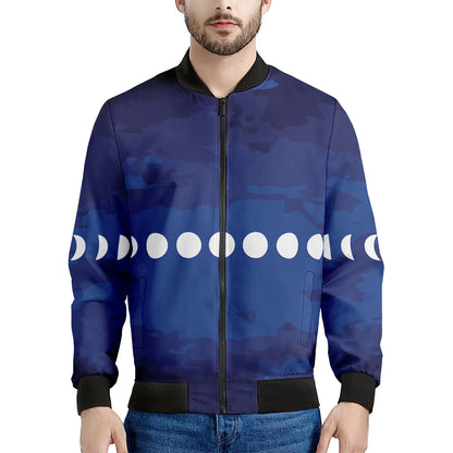 Starry Sky Lunar Phase Print Men's Bomber Jacket