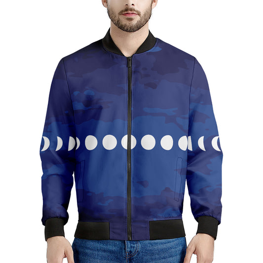 Starry Sky Lunar Phase Print Men's Bomber Jacket