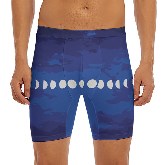 Starry Sky Lunar Phase Print Men's Long Boxer Briefs