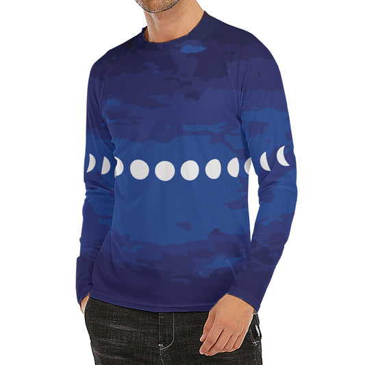 Starry Sky Lunar Phase Print Men's Long Sleeve Rash Guard