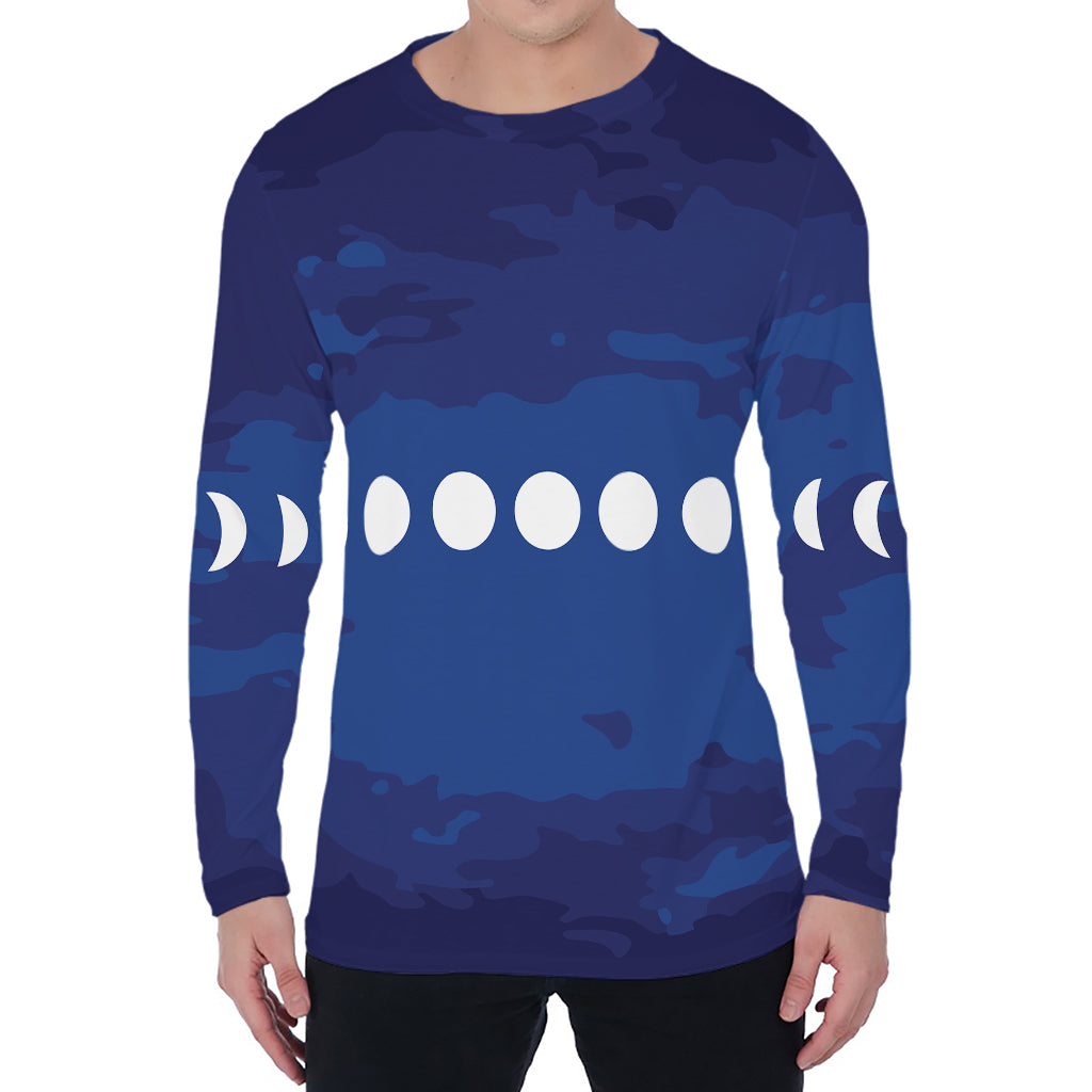 Starry Sky Lunar Phase Print Men's Long Sleeve T-Shirt