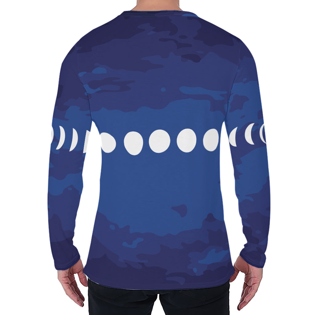 Starry Sky Lunar Phase Print Men's Long Sleeve T-Shirt