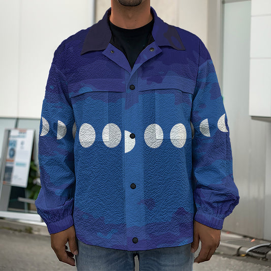Starry Sky Lunar Phase Print Men's Shirt Jacket