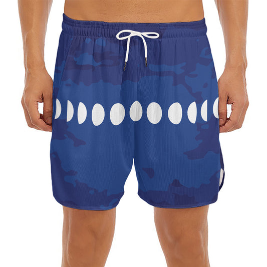 Starry Sky Lunar Phase Print Men's Split Running Shorts