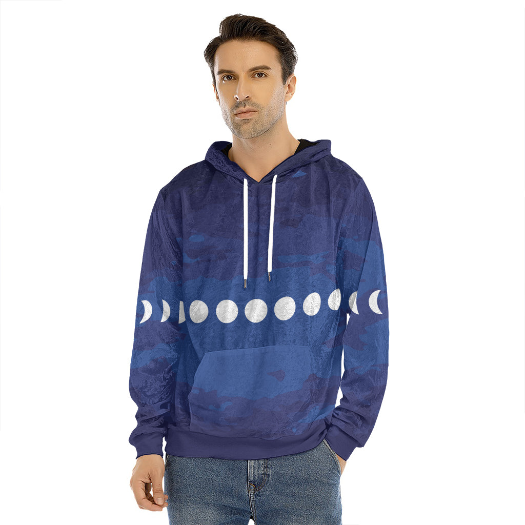Starry Sky Lunar Phase Print Men's Velvet Pullover Hoodie