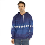 Starry Sky Lunar Phase Print Men's Velvet Pullover Hoodie