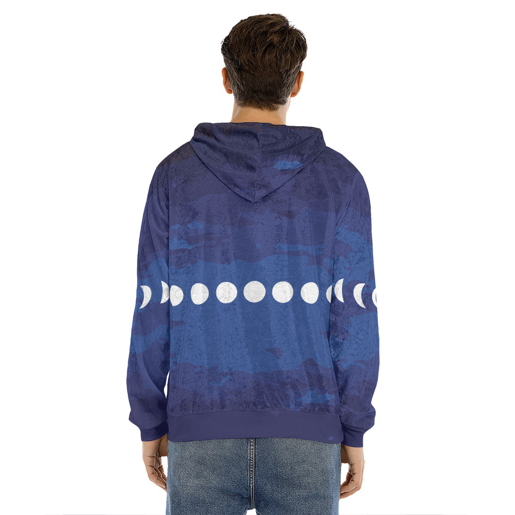 Starry Sky Lunar Phase Print Men's Velvet Pullover Hoodie