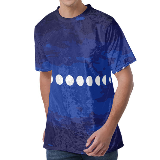 Starry Sky Lunar Phase Print Men's Velvet T-Shirt