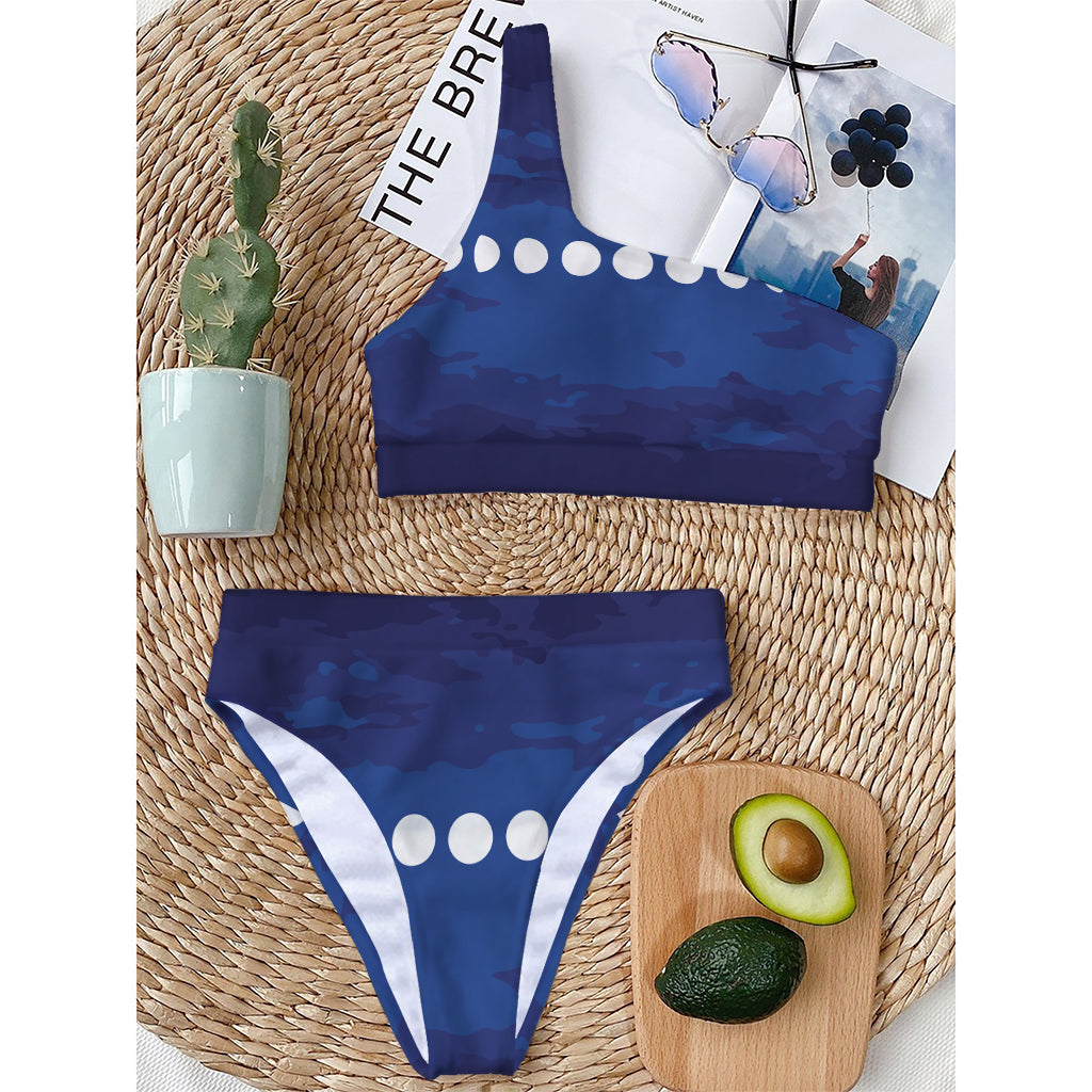 Starry Sky Lunar Phase Print One Shoulder Bikini Top