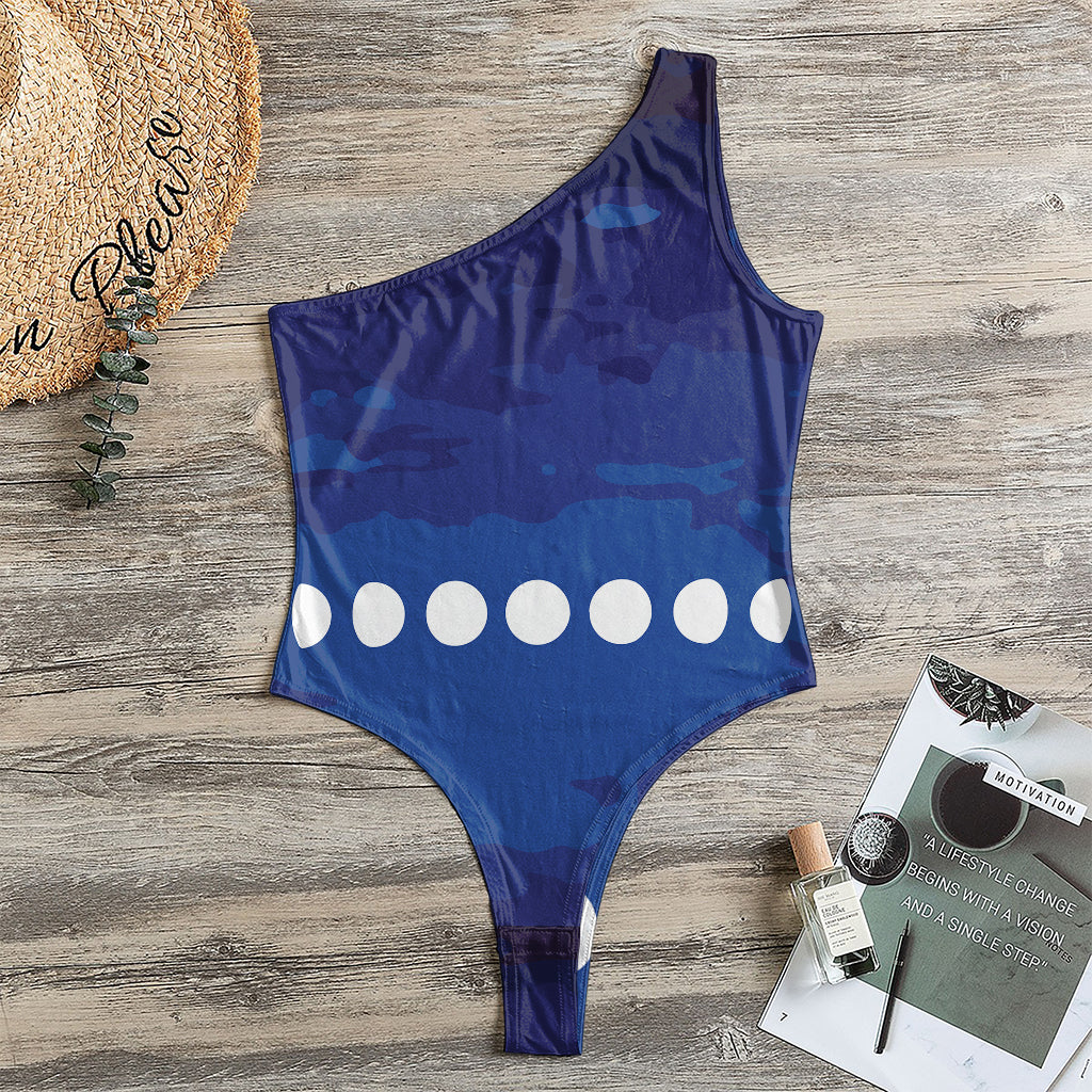 Starry Sky Lunar Phase Print One Shoulder Bodysuit