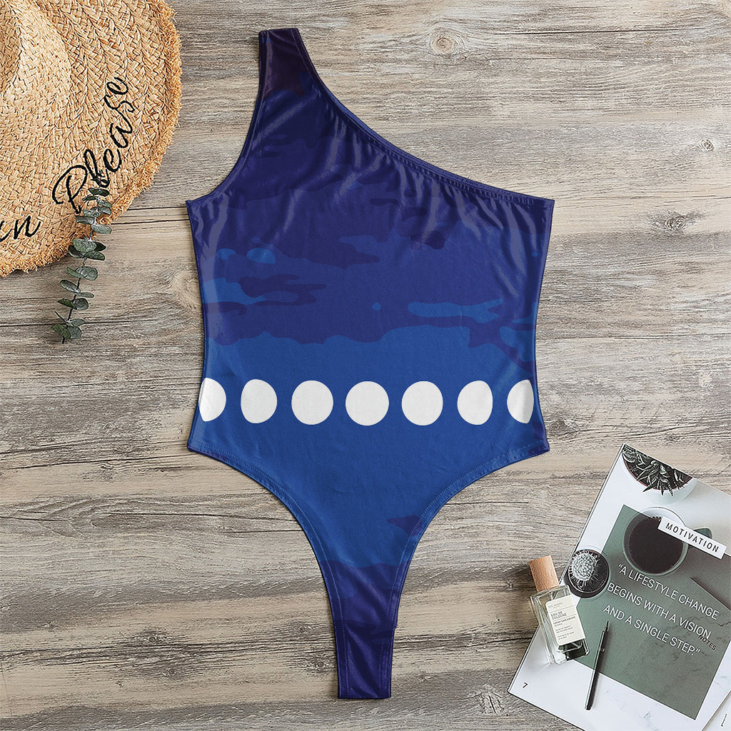 Starry Sky Lunar Phase Print One Shoulder Bodysuit