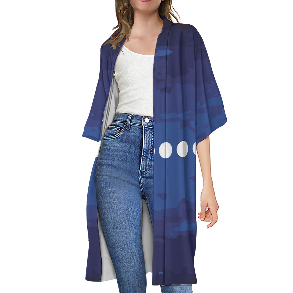 Starry Sky Lunar Phase Print Open Front Beach Cover Up