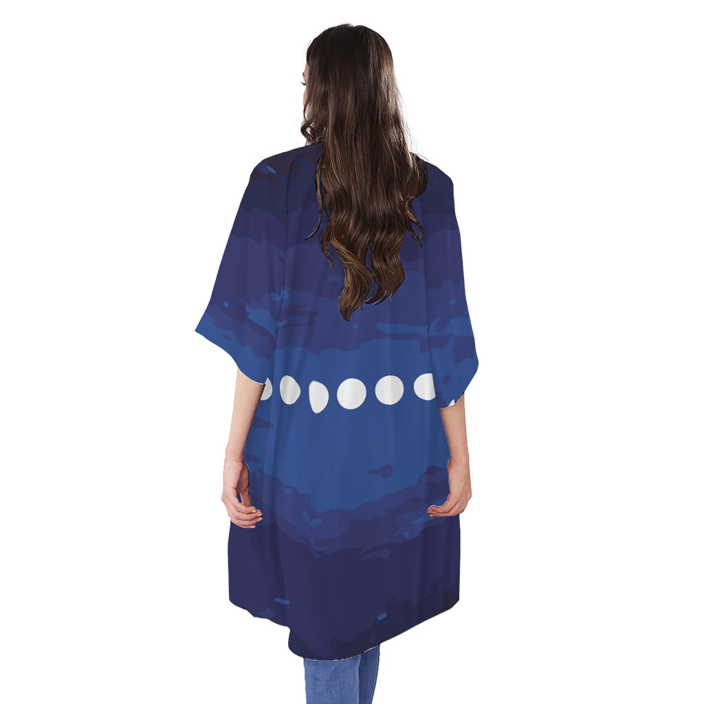 Starry Sky Lunar Phase Print Open Front Beach Cover Up