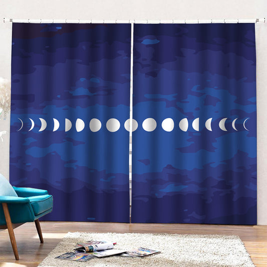 Starry Sky Lunar Phase Print Pencil Pleat Curtains