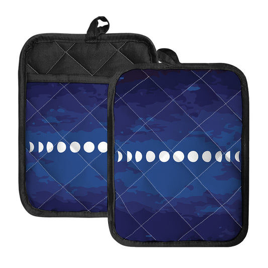 Starry Sky Lunar Phase Print Pot Holders With Pocket