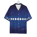 Starry Sky Lunar Phase Print Rayon Hawaiian Shirt