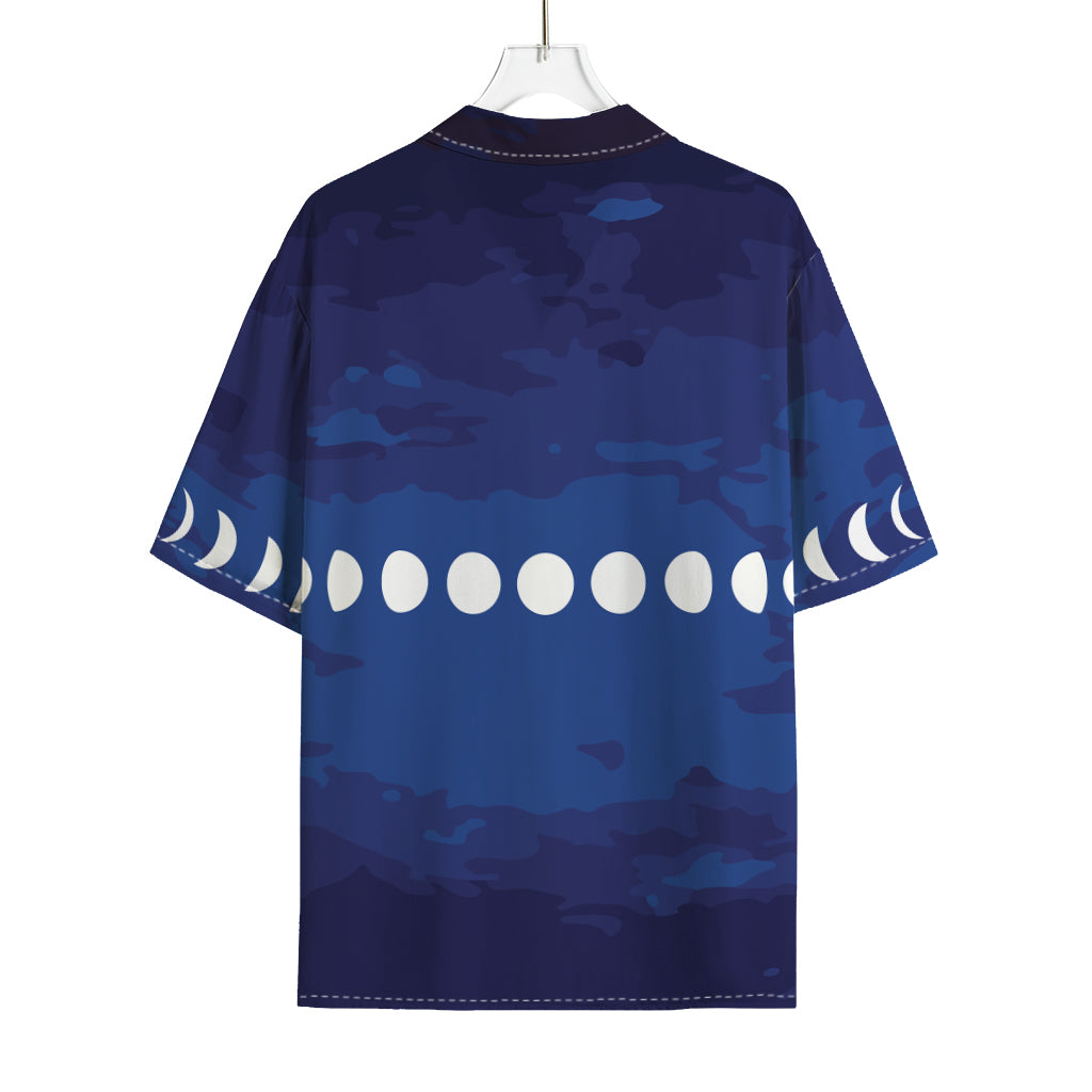 Starry Sky Lunar Phase Print Rayon Hawaiian Shirt