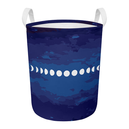 Starry Sky Lunar Phase Print Round Laundry Basket