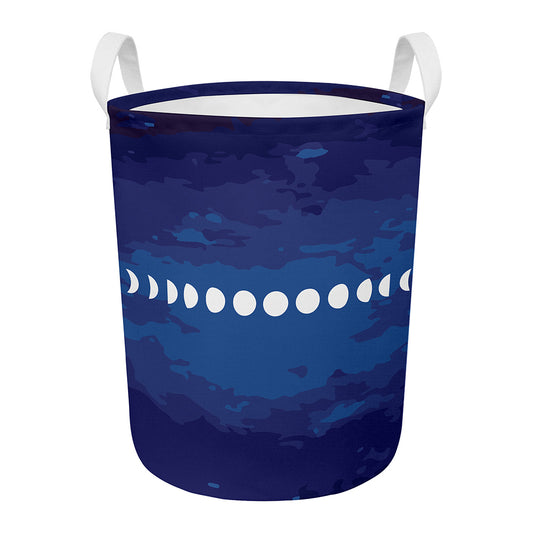 Starry Sky Lunar Phase Print Round Laundry Basket