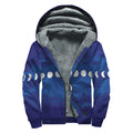 Starry Sky Lunar Phase Print Sherpa Lined Zip Up Hoodie