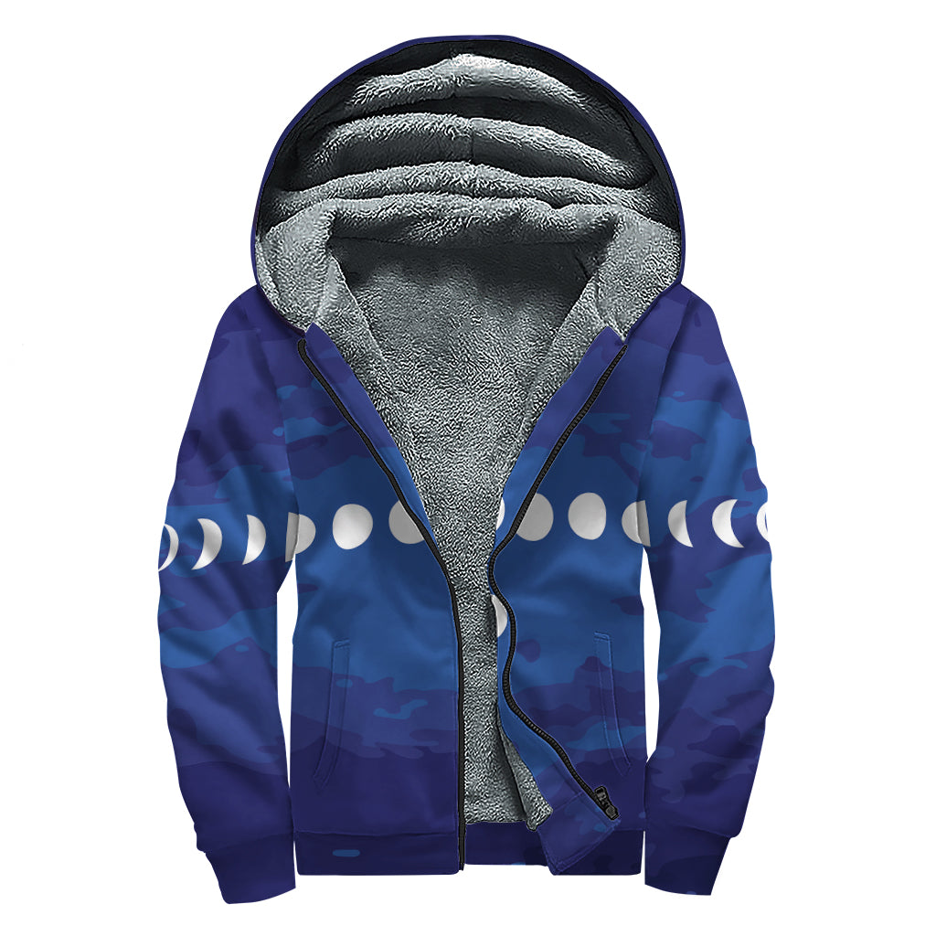 Starry Sky Lunar Phase Print Sherpa Lined Zip Up Hoodie