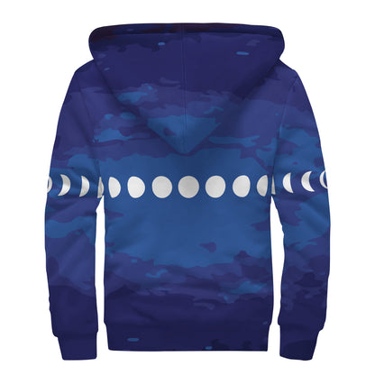 Starry Sky Lunar Phase Print Sherpa Lined Zip Up Hoodie