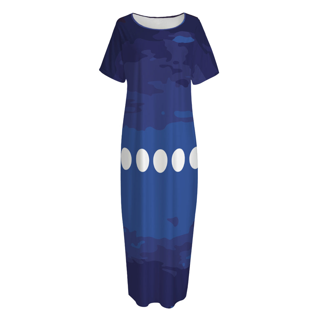 Starry Sky Lunar Phase Print Short Sleeve Long Nightdress