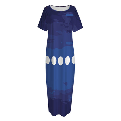 Starry Sky Lunar Phase Print Short Sleeve Long Nightdress
