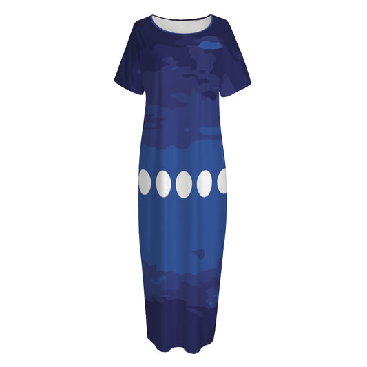 Starry Sky Lunar Phase Print Short Sleeve Long Nightdress
