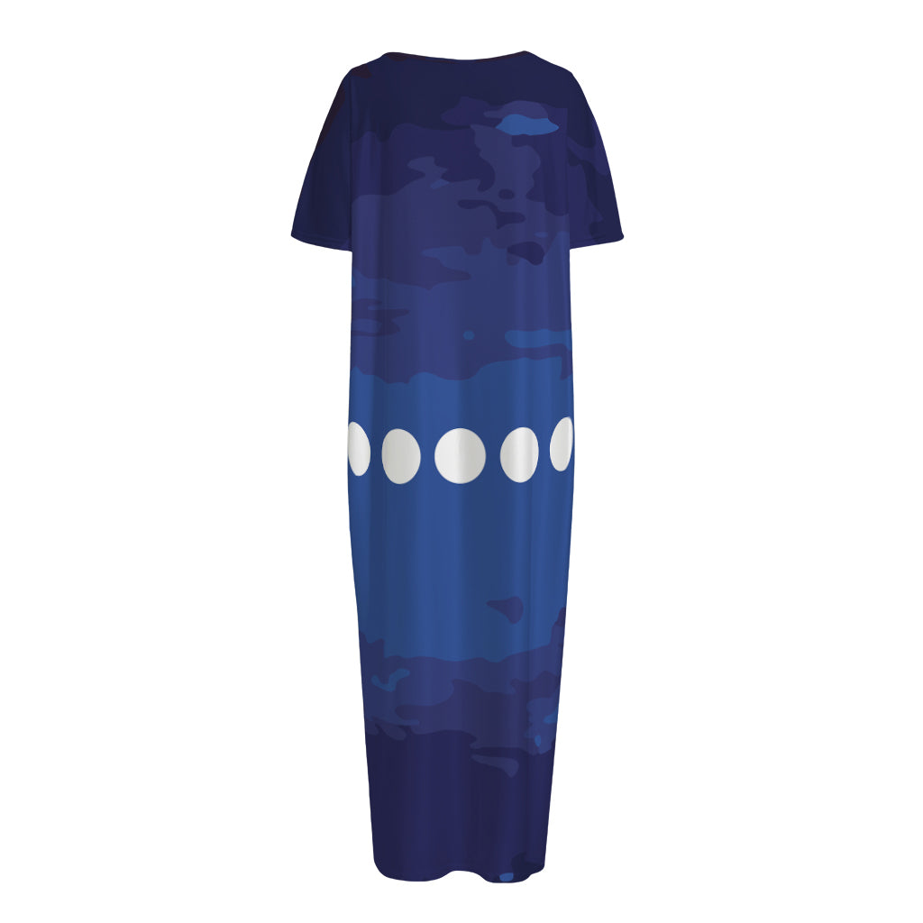 Starry Sky Lunar Phase Print Short Sleeve Long Nightdress
