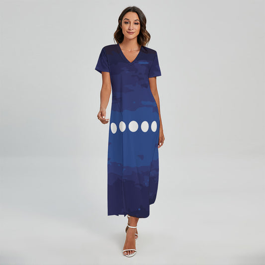 Starry Sky Lunar Phase Print Short Sleeve Maxi Dress