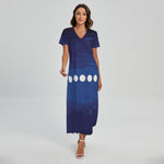 Starry Sky Lunar Phase Print Short Sleeve Maxi Dress