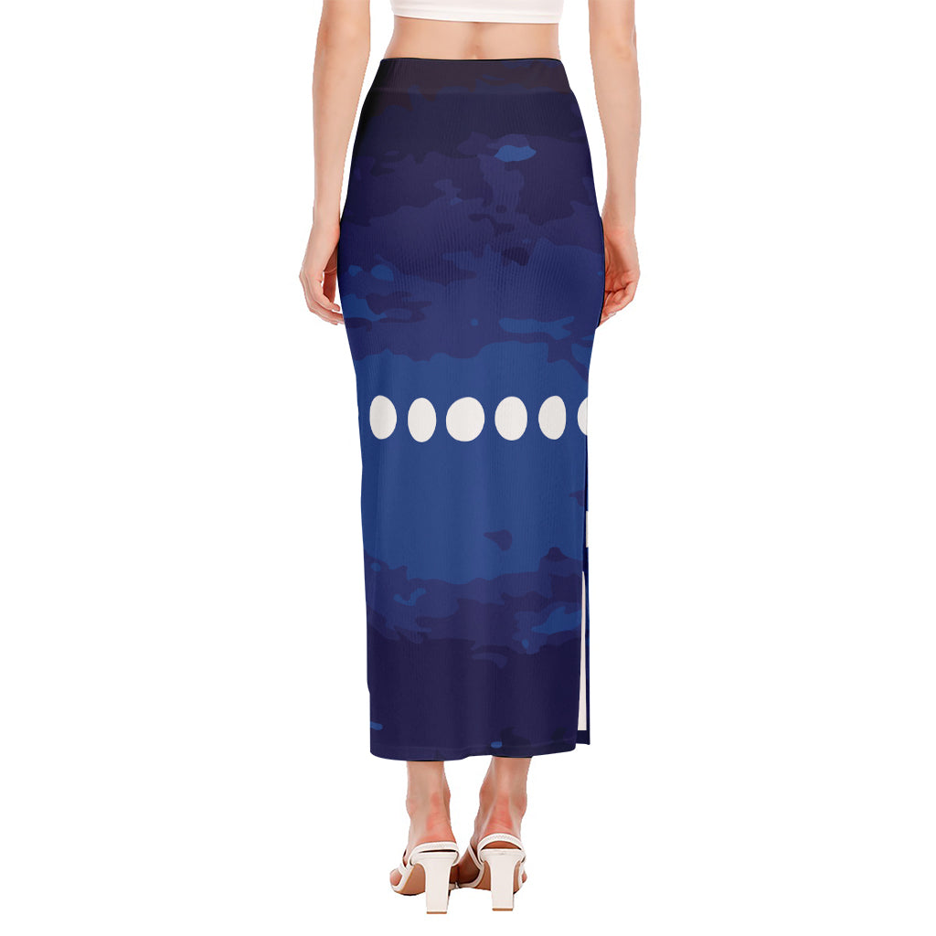 Starry Sky Lunar Phase Print Side Slit Maxi Skirt