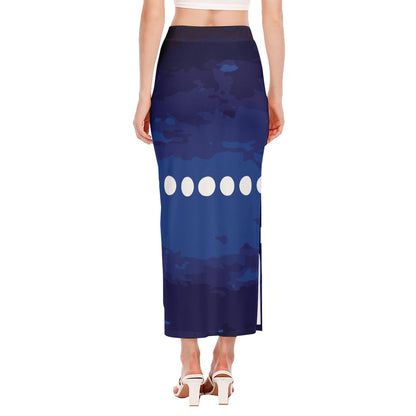 Starry Sky Lunar Phase Print Side Slit Maxi Skirt