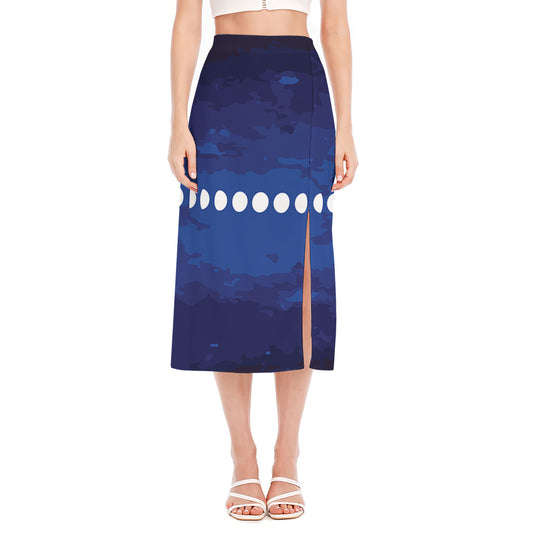 Starry Sky Lunar Phase Print Side Slit Midi Skirt