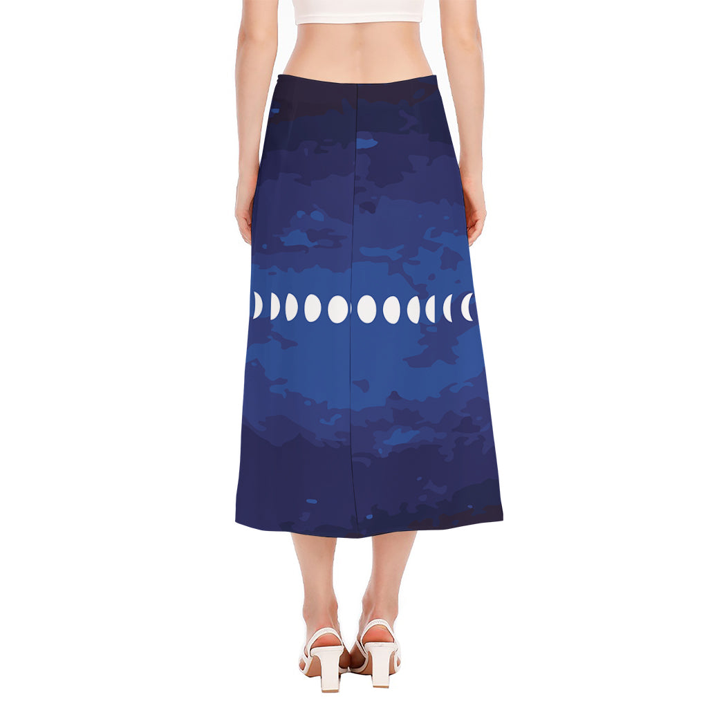 Starry Sky Lunar Phase Print Side Slit Midi Skirt