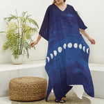 Starry Sky Lunar Phase Print Silk V-Neck Kaftan Dress