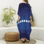 Starry Sky Lunar Phase Print Silk V-Neck Kaftan Dress