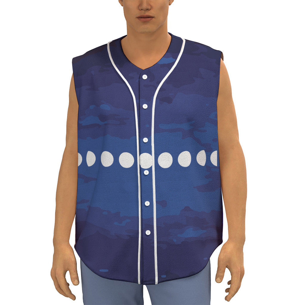 Starry Sky Lunar Phase Print Sleeveless Baseball Jersey