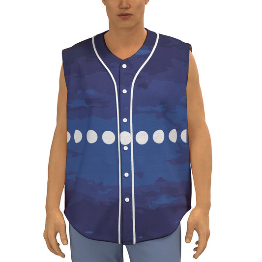 Starry Sky Lunar Phase Print Sleeveless Baseball Jersey
