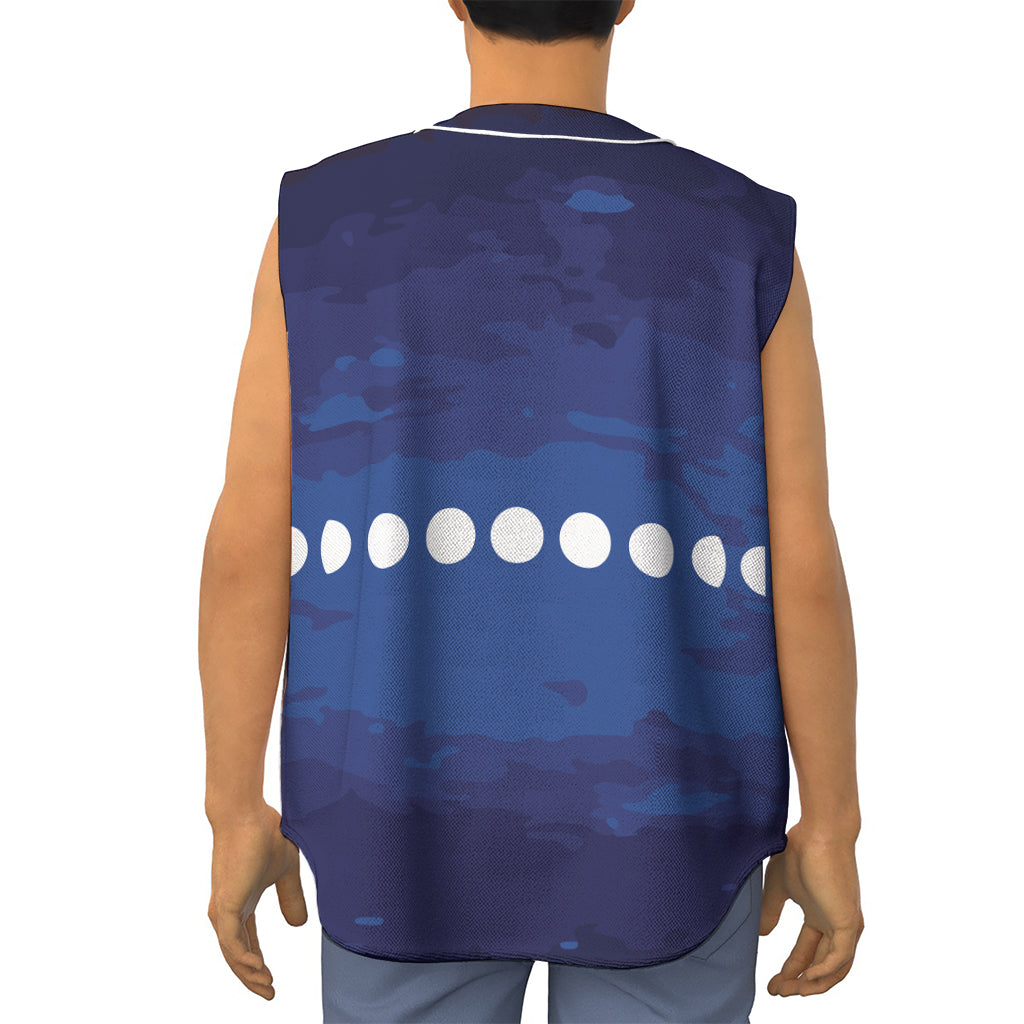 Starry Sky Lunar Phase Print Sleeveless Baseball Jersey
