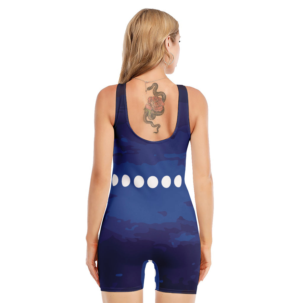 Starry Sky Lunar Phase Print Sleeveless One Piece Swimsuit