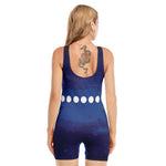 Starry Sky Lunar Phase Print Sleeveless One Piece Swimsuit