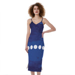 Starry Sky Lunar Phase Print Slim Fit Midi Cami Dress