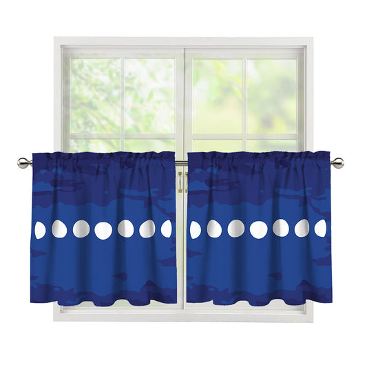 Starry Sky Lunar Phase Print Tier Curtains